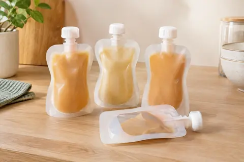 Lot de quatre gourdes souples ChooMee avec fenêtre transparente et double fermeture