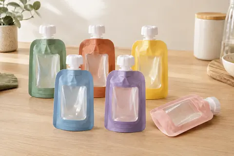 Lot de poches réutilisables Jané pour purées, avec fenêtres transparentes et embouts