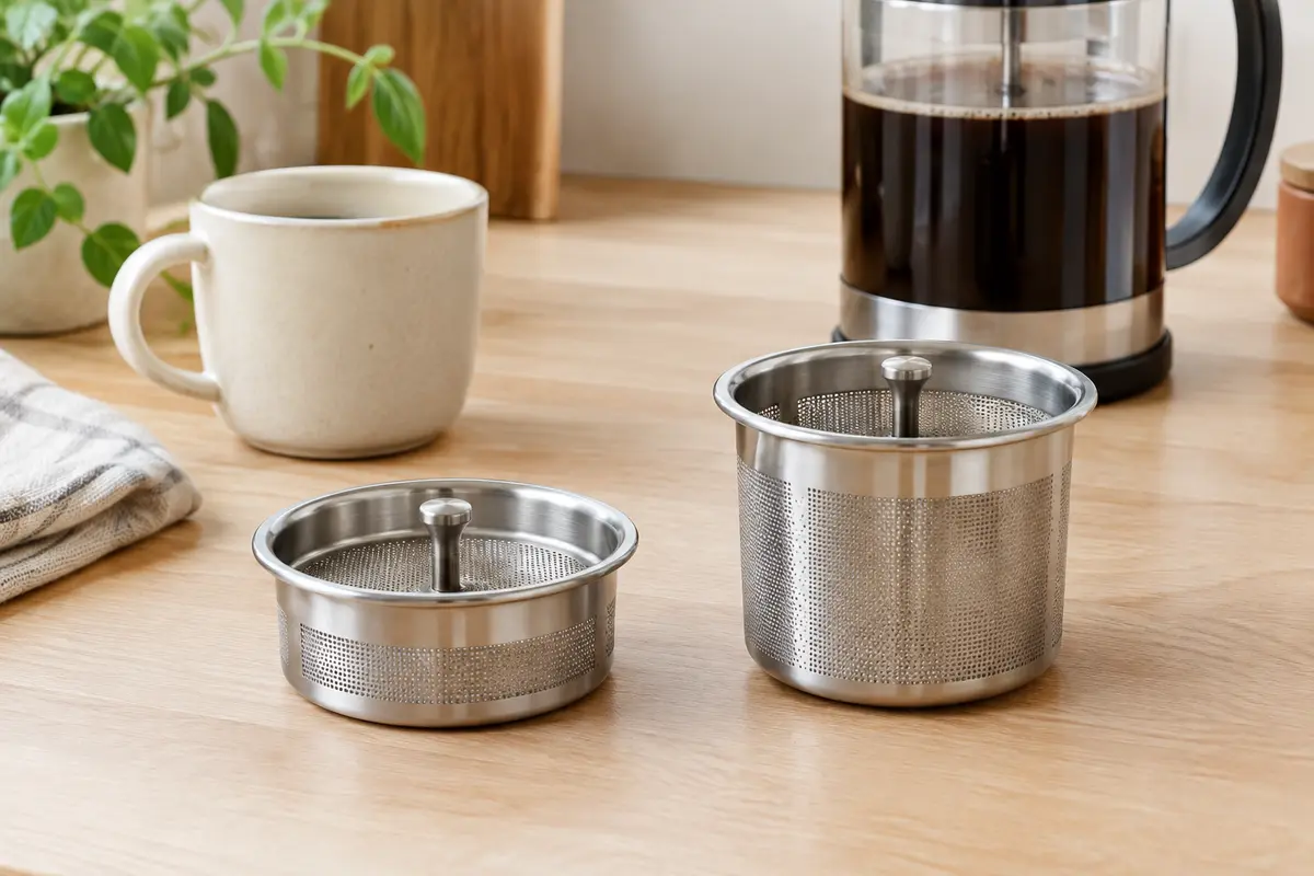 Deux filtres à café pressurisés en acier inoxydable, pour une tasse et deux tasses